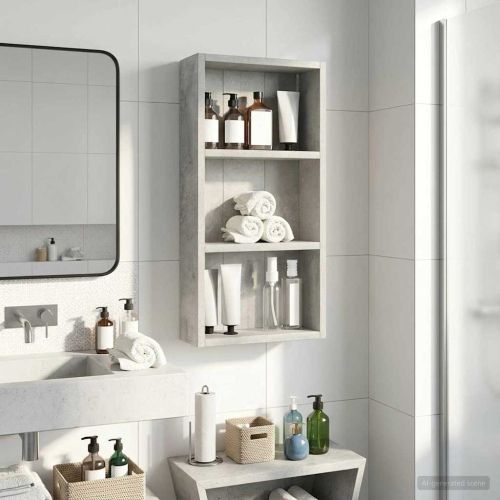Банен стенен шкаф с рафт Бетонно Сиво 30 x 10 x 60,5 см