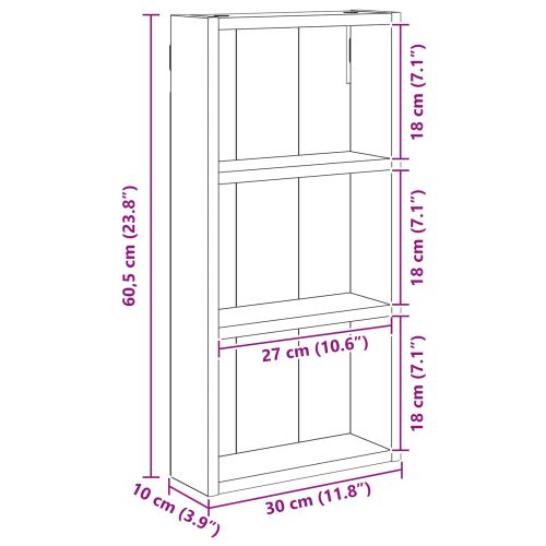 Банен стенен шкаф с рафт Бетонно Сиво 30 x 10 x 60,5 см