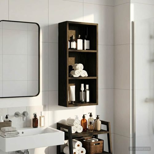 Банен стенен шкаф с рафт Черен Дъб 30 x 14 x 70 см