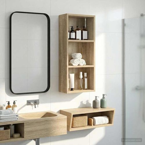 Банен стенен шкаф с рафт Сонома дъб 30 x 14 x 70 см