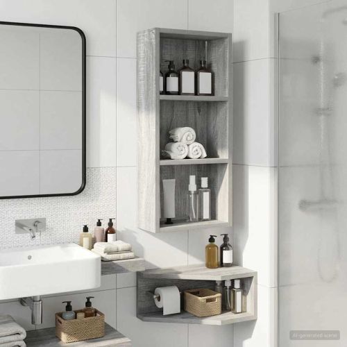 Банен стенен шкаф с рафт Сиво Сонома 30 x 14 x 70 см