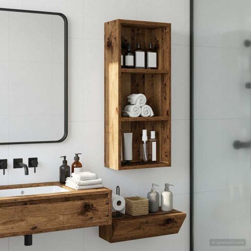 Банен стенен шкаф с рафт Старо дърво 30 x 14 x 70 см