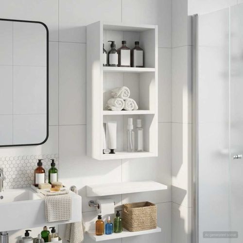 Банен стенен шкаф с рафт със съхранение Бял 30 x 16 x 62,5 см