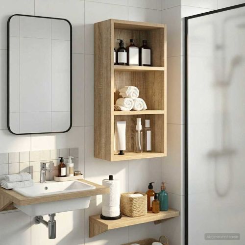Банен стенен шкаф с рафт Сонома дъб 30 x 16 x 62,5 см