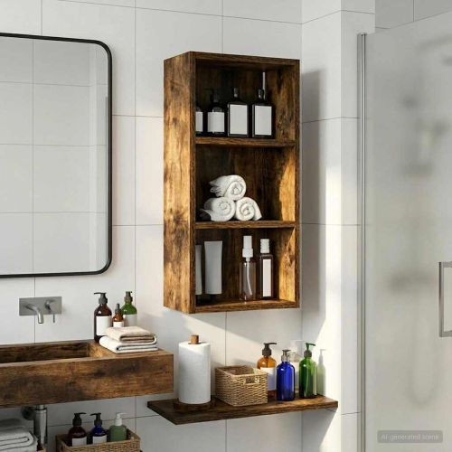 Банен стенен шкаф с рафт Пушена Дъб 30 x 16 x 62,5 см