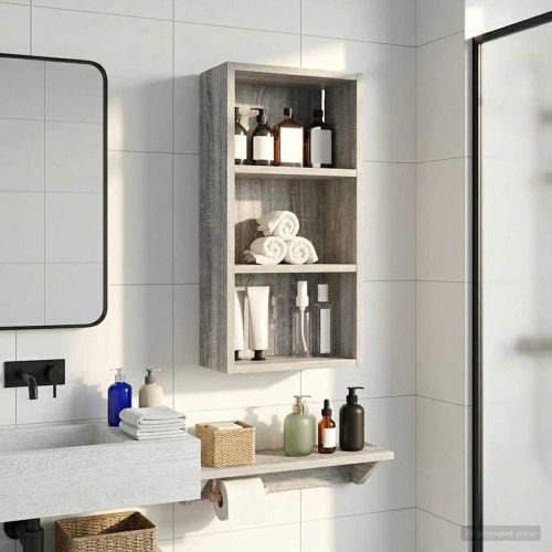 Банен стенен шкаф с рафт Сиво Сонома 30 x 16 x 62,5 см