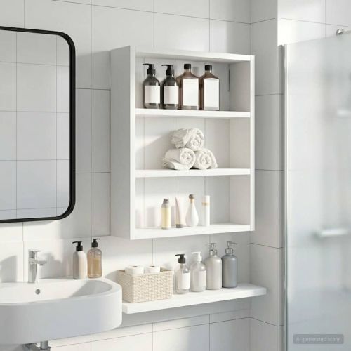 Банен стенен шкаф Бял 40 x 10 x 50 см Инженерен дървен материал