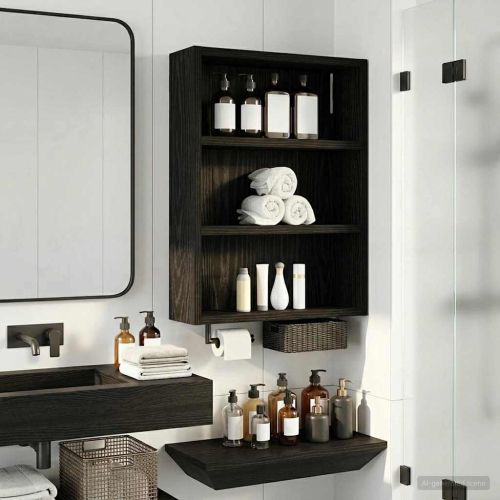 Банен стенен шкаф с рафт Черен Дъб 40 x 10 x 50 см