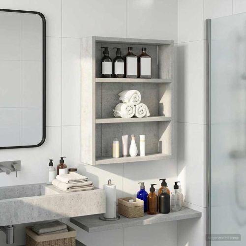 Банен стенен шкаф с рафт Бетонно Сиво 40 x 10 x 50 см