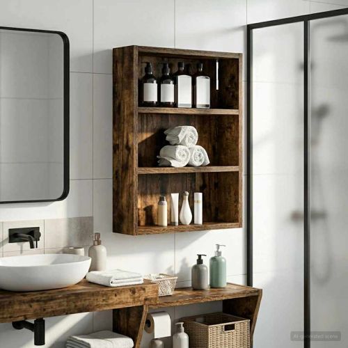 Банен стенен шкаф с рафт Пушена Дъб 40 x 10 x 50 см