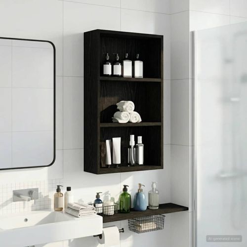 Банен стенен шкаф с рафт Черен Дъб 40 x 14 x 70 см