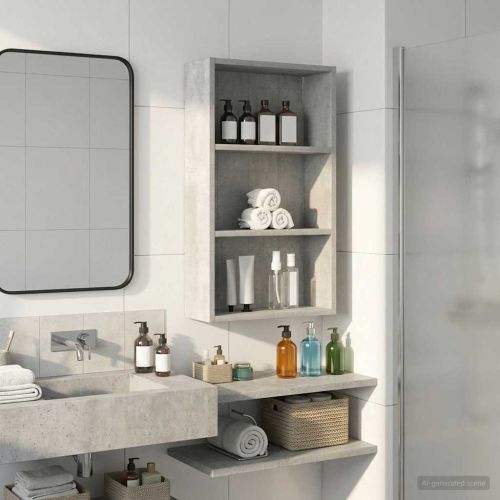 Банен стенен шкаф с рафт Бетонно Сиво 40 x 14 x 70 см