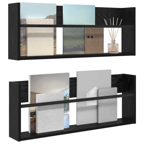 Етажерка за списания с рафт 2 pcs Черния дъб 80 x 12 x 30 см
