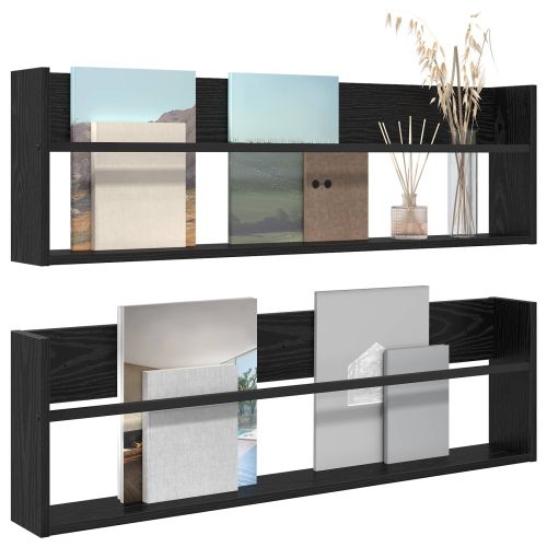 Етажерка за списания с рафт 2 pcs Черния дъб 100 x 12 x 30 см