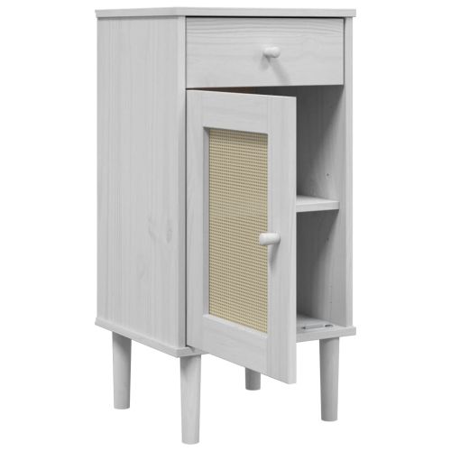Нощно шкафче SENJA ратанова визия бяло 40x35x80 см бор масив