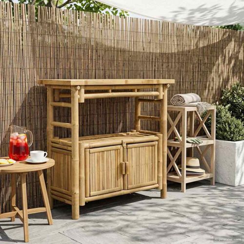 Конзолна маса с рафт с врата Естествен 80 x 35 x 75 cm Бамбук