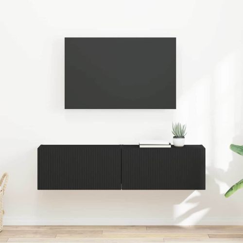 TV стенен шкаф 2 pcs Черно 60 x 31 x 29,5 см Инженерно дърво