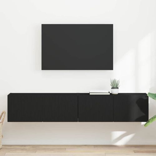 TV стенен шкаф 2 pcs Черно 78,5 x 31 x 29,5 см Инженерно дърво
