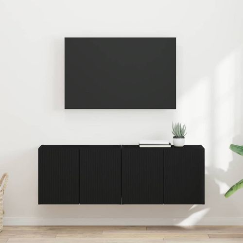 TV стенен шкаф 2 pcs Черно 59,5 x 31 x 40 см Инженерно дърво