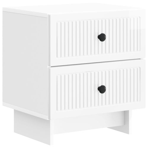 Нощен шкаф Бял гланц 43 x 34,5 x 47,5 см Инженерна дървесина