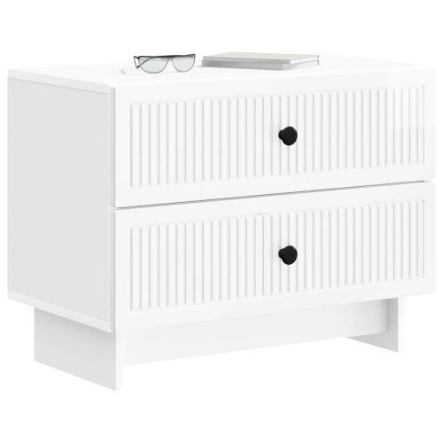 Нощен шкаф Бял гланц 62 x 34,5 x 47,5 см Инженерна дървесина