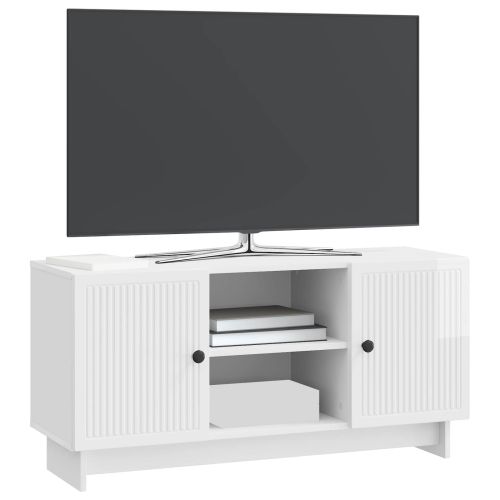 ТВ шкаф Лъскаво бяло 102 x 34,5 x 50 см Инженерно дърво