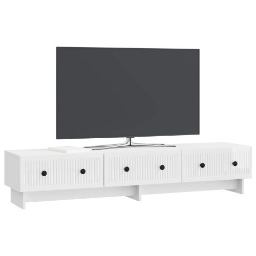 ТВ шкаф Бял гланц 147 x 34,5 x 30 см Инженерна дървесина