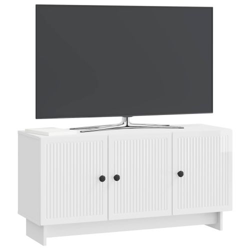 ТВ шкаф Бял гланц 99 x 34,5 x 50 см Инженерна дървесина