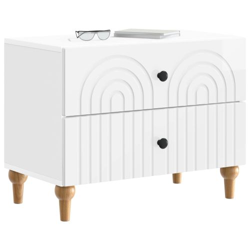 Нощен шкаф Бял гланц 62 x 34,5 x 48 см Инженерна дървесина