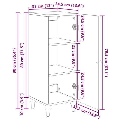 Служебен шкаф Опушен дъб 33 x 34,5 x 90 см Инженерна дървесина