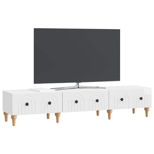 ТВ шкаф Бял гланц 147 x 34,5 x 30 см Инженерна дървесина