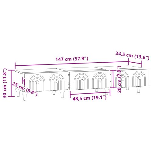 ТВ шкаф Бял гланц 147 x 34,5 x 30 см Инженерна дървесина