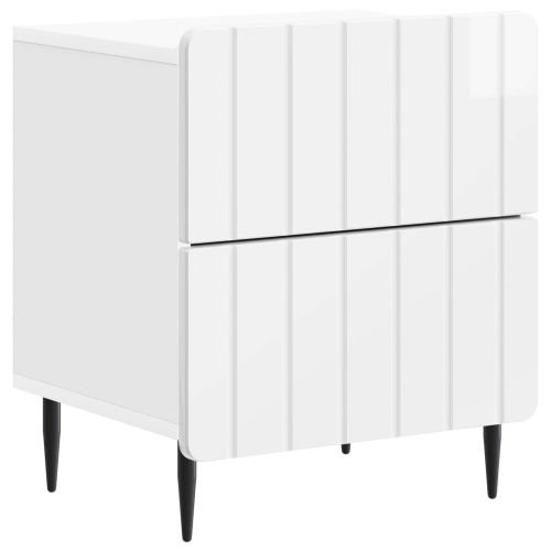 Нощен шкаф Бял гланц 43 x 34,5 x 49,5 см Инженерна дървесина