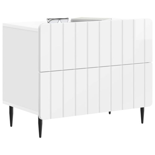 Нощен шкаф Бял гланц 62 x 34,5 x 49,5 см Инженерна дървесина