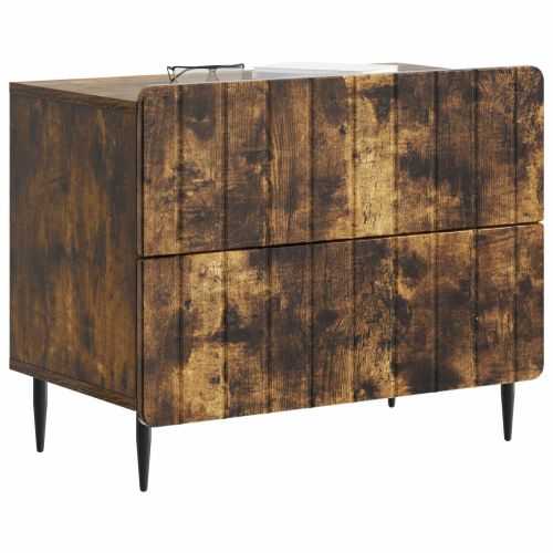 Нощен шкаф Опушен дъб 62 x 34,5 x 49,5 см Инженерна дървесина