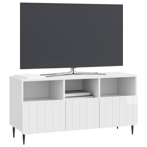 ТВ шкаф Бял гланц 102 x 34,5 x 50 см Инженерна дървесина