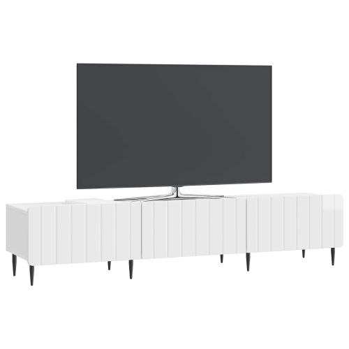 ТВ шкаф Бял гланц 147 x 34,5 x 32 см Инженерна дървесина