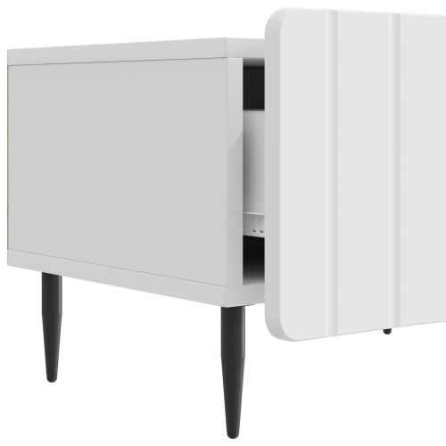ТВ шкаф Бял гланц 147 x 34,5 x 32 см Инженерна дървесина