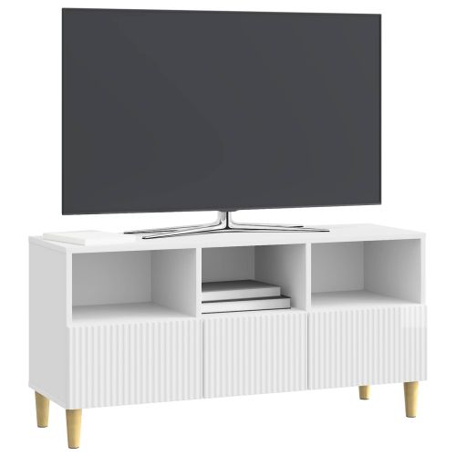 ТВ шкаф Бял гланц 102 x 34,5 x 50 см Инженерна дървесина
