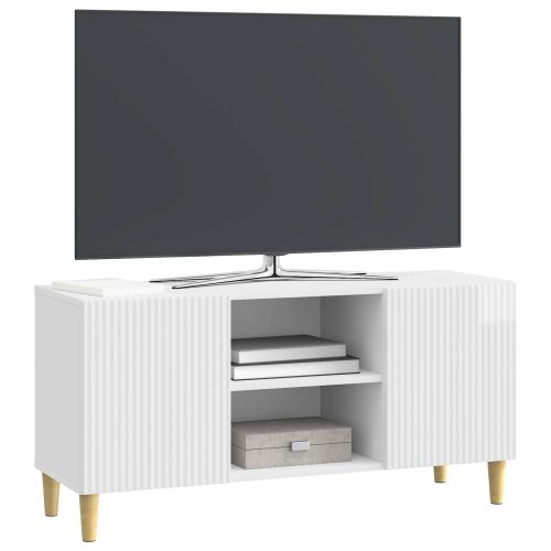 ТВ шкаф Бял гланц 102 x 34,5 x 50 см Инженерна дървесина