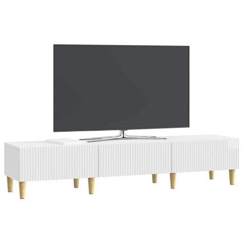 ТВ шкаф Бял гланц 147 x 34,5 x 30 см Инженерна дървесина