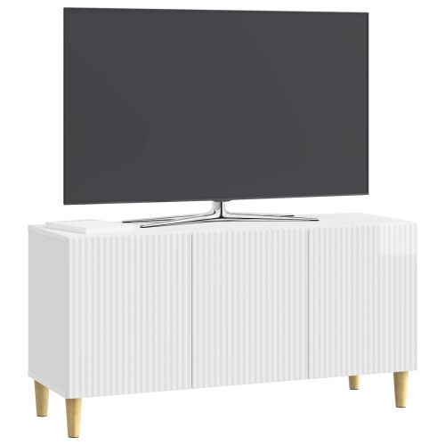 ТВ шкаф Бял гланц 99 x 34,5 x 50 см Инженерна дървесина