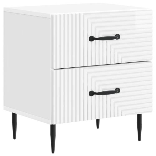 Нощен шкаф Бял гланц 43 x 34,5 x 47,5 см Инженерна дървесина