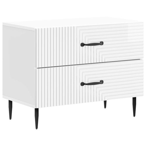 Нощен шкаф Бял гланц 62 x 34,5 x 47,5 см Инженерна дървесина