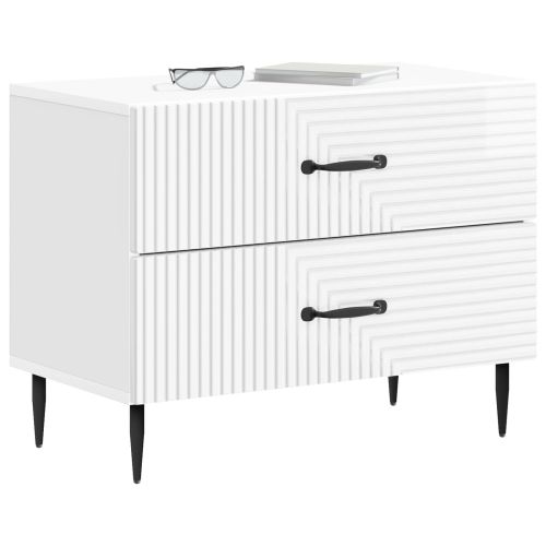 Нощен шкаф Бял гланц 62 x 34,5 x 47,5 см Инженерна дървесина
