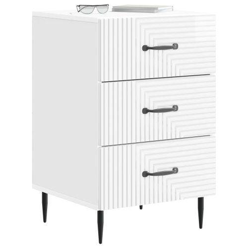 Нощен шкаф Бял гланц 43 x 41 x 66,5 см Инженерна дървесина