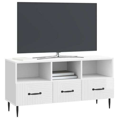 ТВ шкаф Бял гланц 102 x 34,5 x 50 см Инженерна дървесина