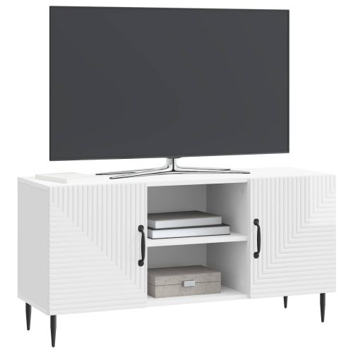 ТВ шкаф Бял гланц 102 x 34,5 x 50 см Инженерна дървесина