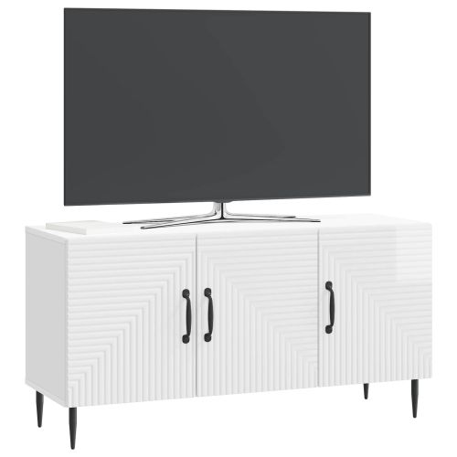 ТВ шкаф Бял гланц 99 x 34,5 x 50 см Инженерна дървесина