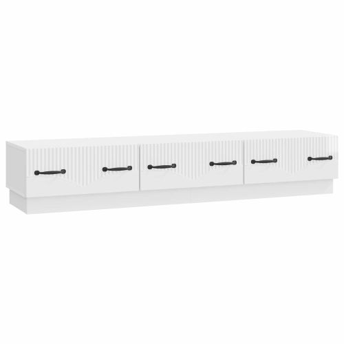 ТВ шкаф Бял гланц 147 x 34,5 x 27 см Инженерна дървесина